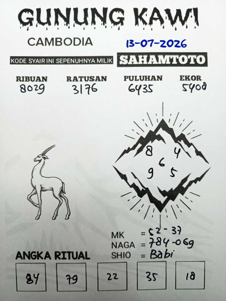 Syair Gunung Kawi CAMBODIA Pools Hari ini Senin ,13 Juli 2026