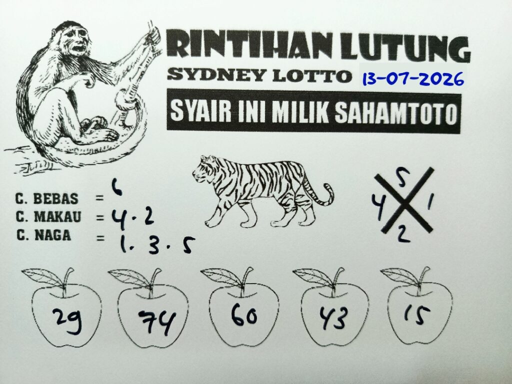 Syair Rintihan Lutung SYDNEY LOTTO Hari ini Senin ,13 Juli 2026