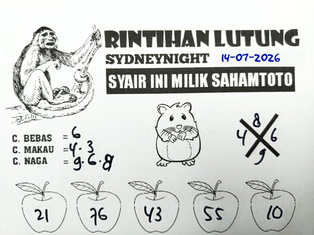 Syair Rintihan Lutung SydneyNight Hari ini Selasa ,14 Juli 2026