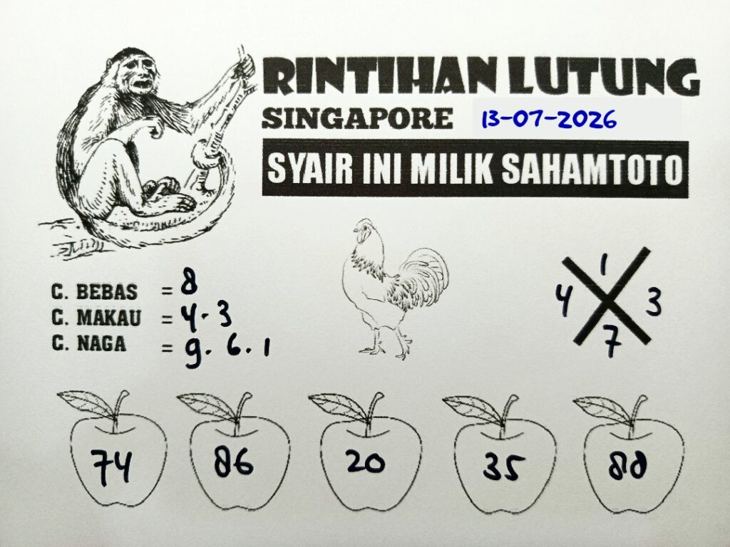 Syair Rintihan Lutung SINGAPORE POOLS Hari ini Senin ,13 Juli 2026
