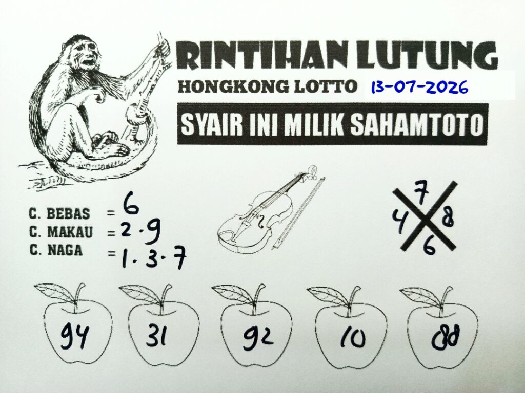 Syair Rintihan Lutung HONGKONG LOTTO Hari ini Senin ,13 Juli 2026