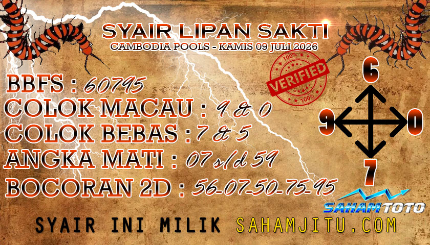 Syair lipan sakti CAMBODIA Pools Hari ini Kamis ,09 Juli 2026