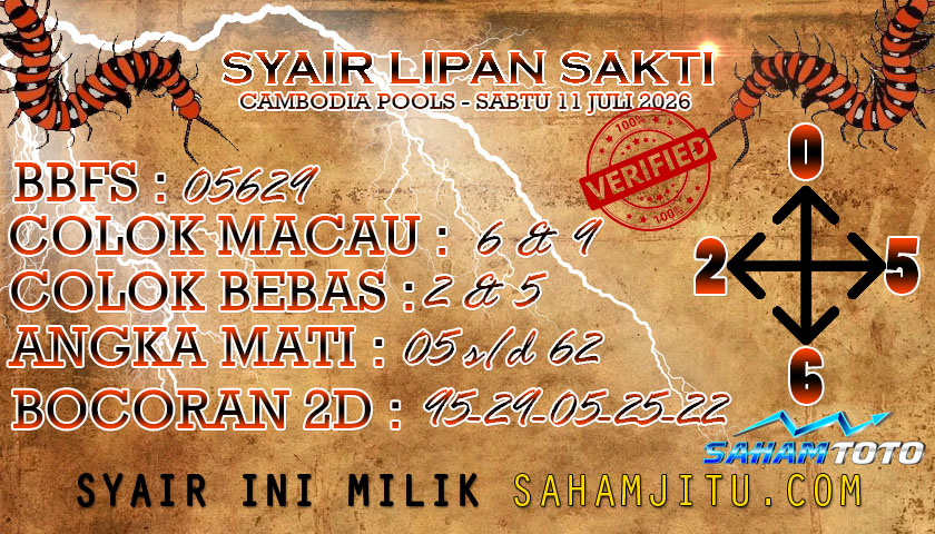 Syair lipan sakti CAMBODIA Pools Hari ini Sabtu ,11 Juli 2026