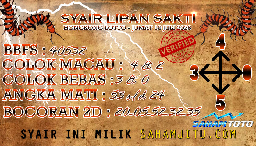 Syair lipan sakti HONGKONG LOTTO Hari ini Jumat ,10 Juli 2026