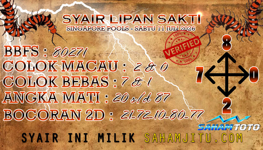 Syair LIPAN SAKTI SINGAPORE POOLS Hari ini Sabtu ,11 Juli 2026