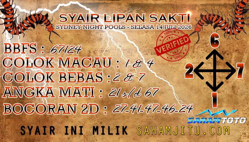 Syair lipan sakti SydneyNight Hari ini Selasa ,14 Juli 2026